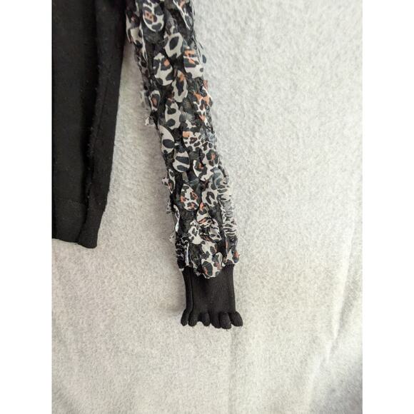 Sioni Milano Sweater Women L Leopard Ruffle Mock Lace Long Sleeve Pullover Black - Picture 5 of 9